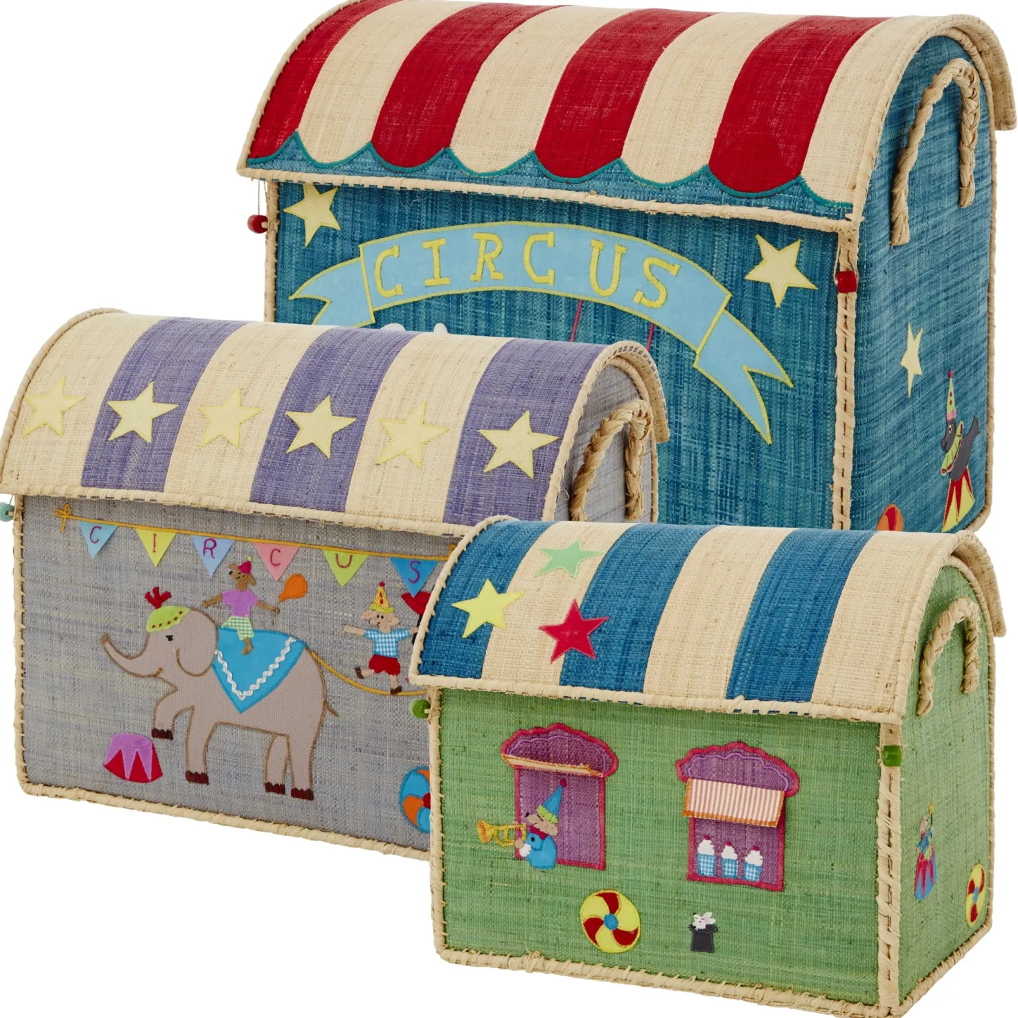Cirkus 3-pack Raffia Förvaringshus Multicolor