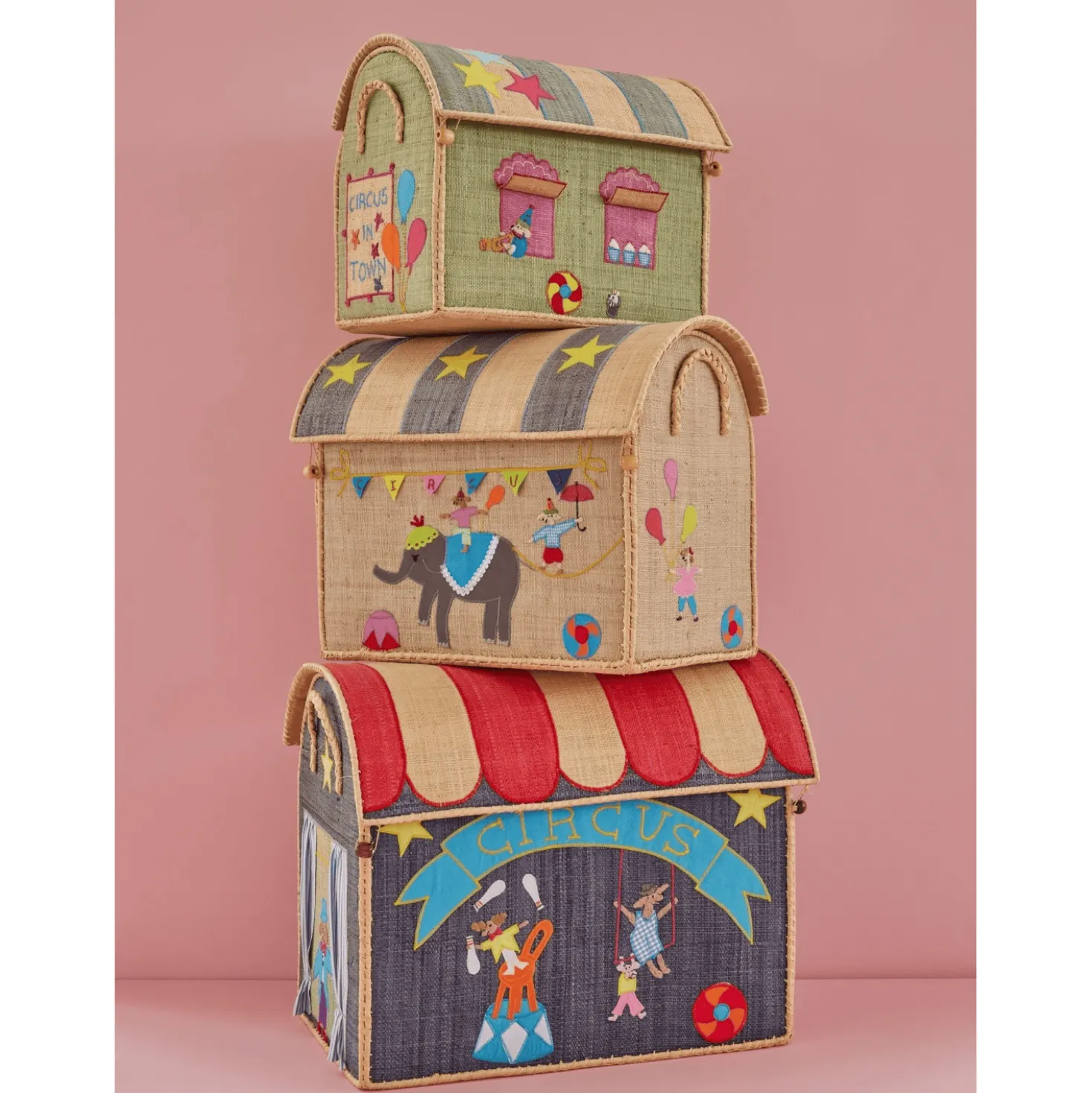 Cirkus 3-pack Raffia Förvaringshus Multicolor