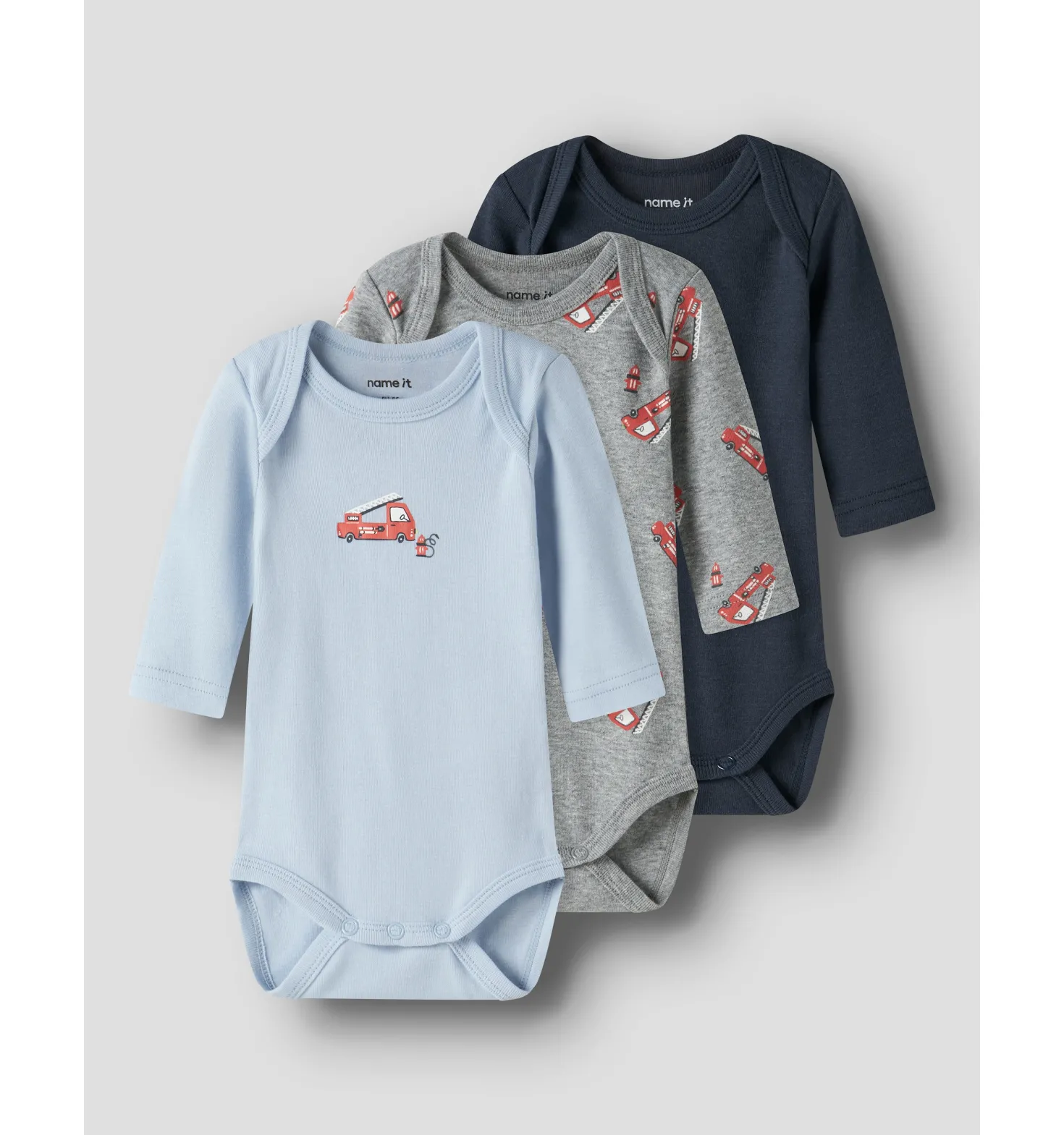 Firetruck 3-pack Baby Bodys Grey Melange