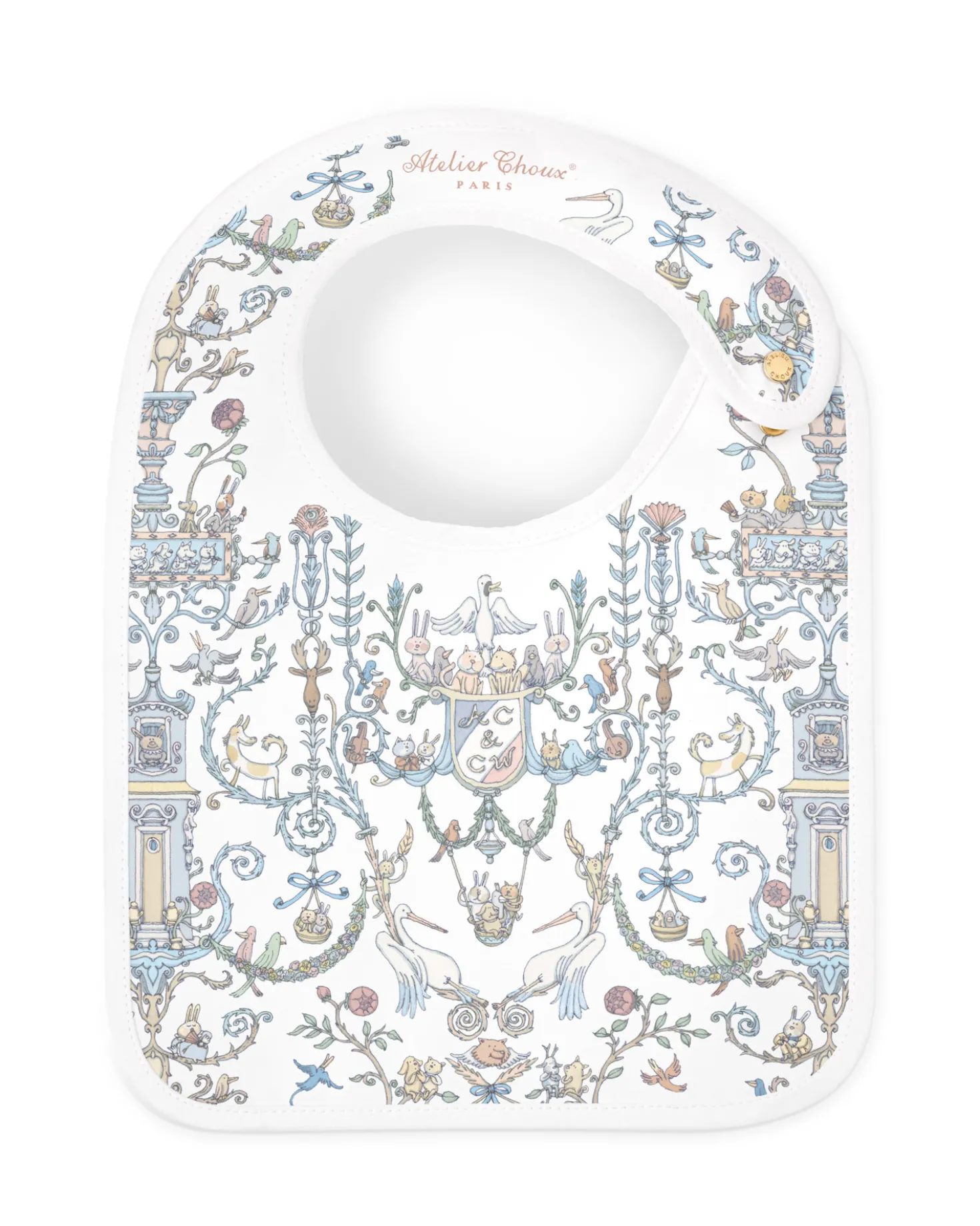 GOTS Satinhaklapp Toile De Jouy Blue