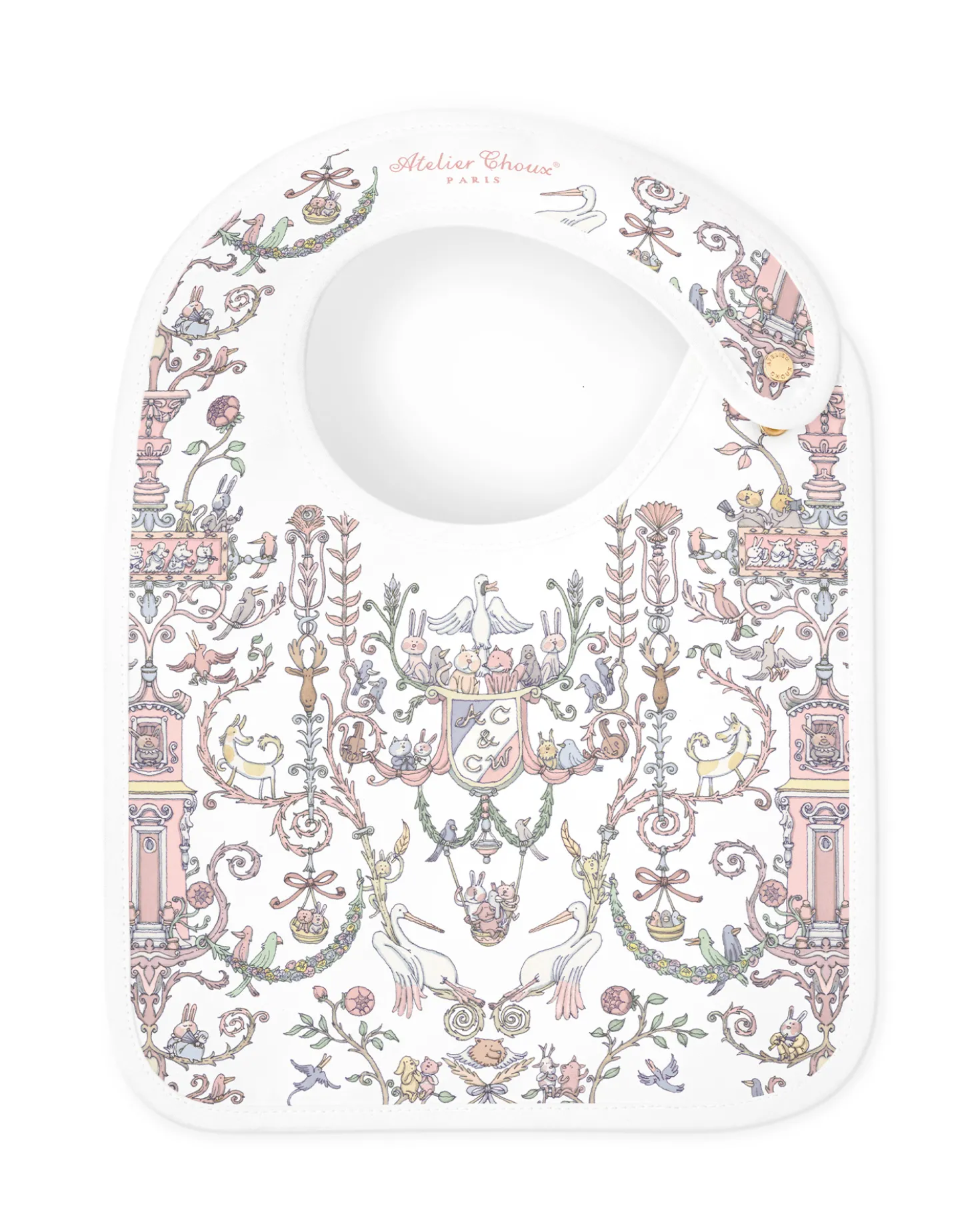 GOTS Satinhaklapp Toile De Jouy Pink