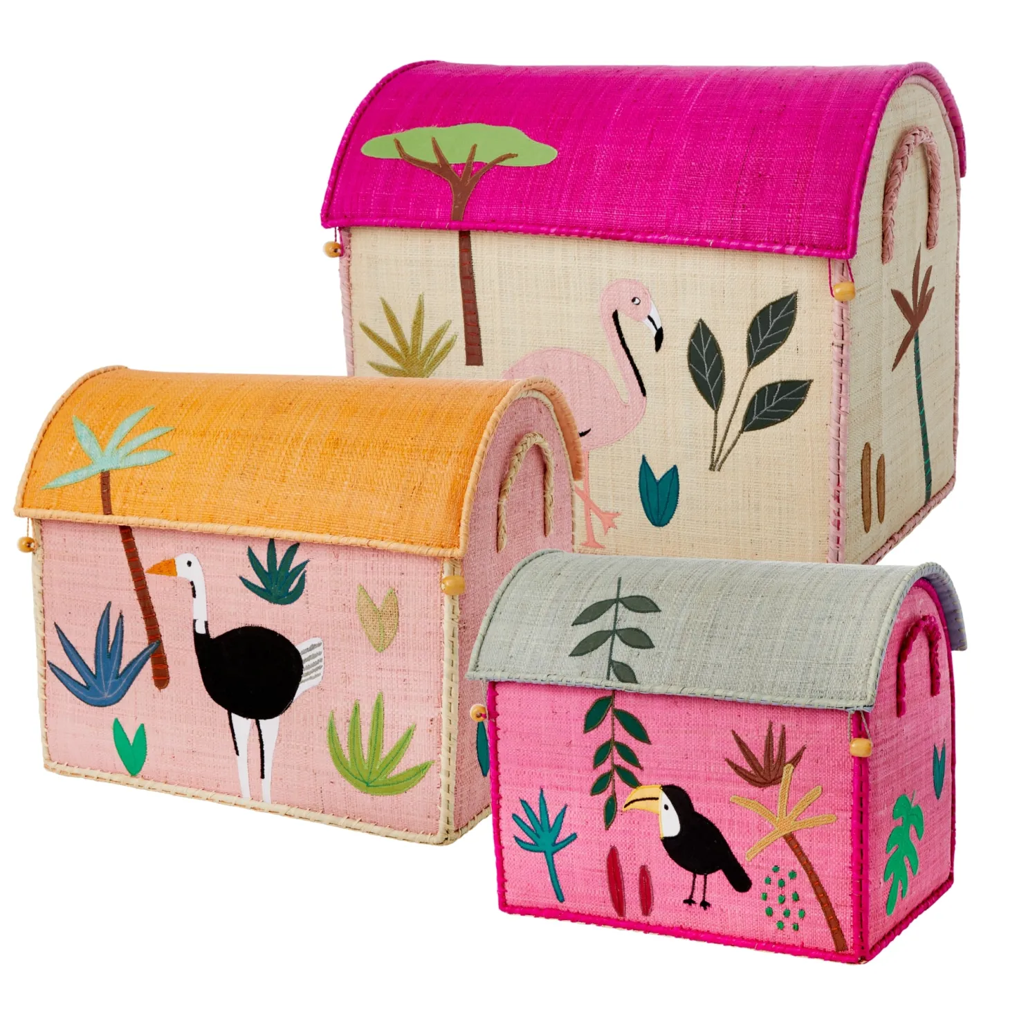 Jungle 3-pack Raffia Förvaringshus Multicolor