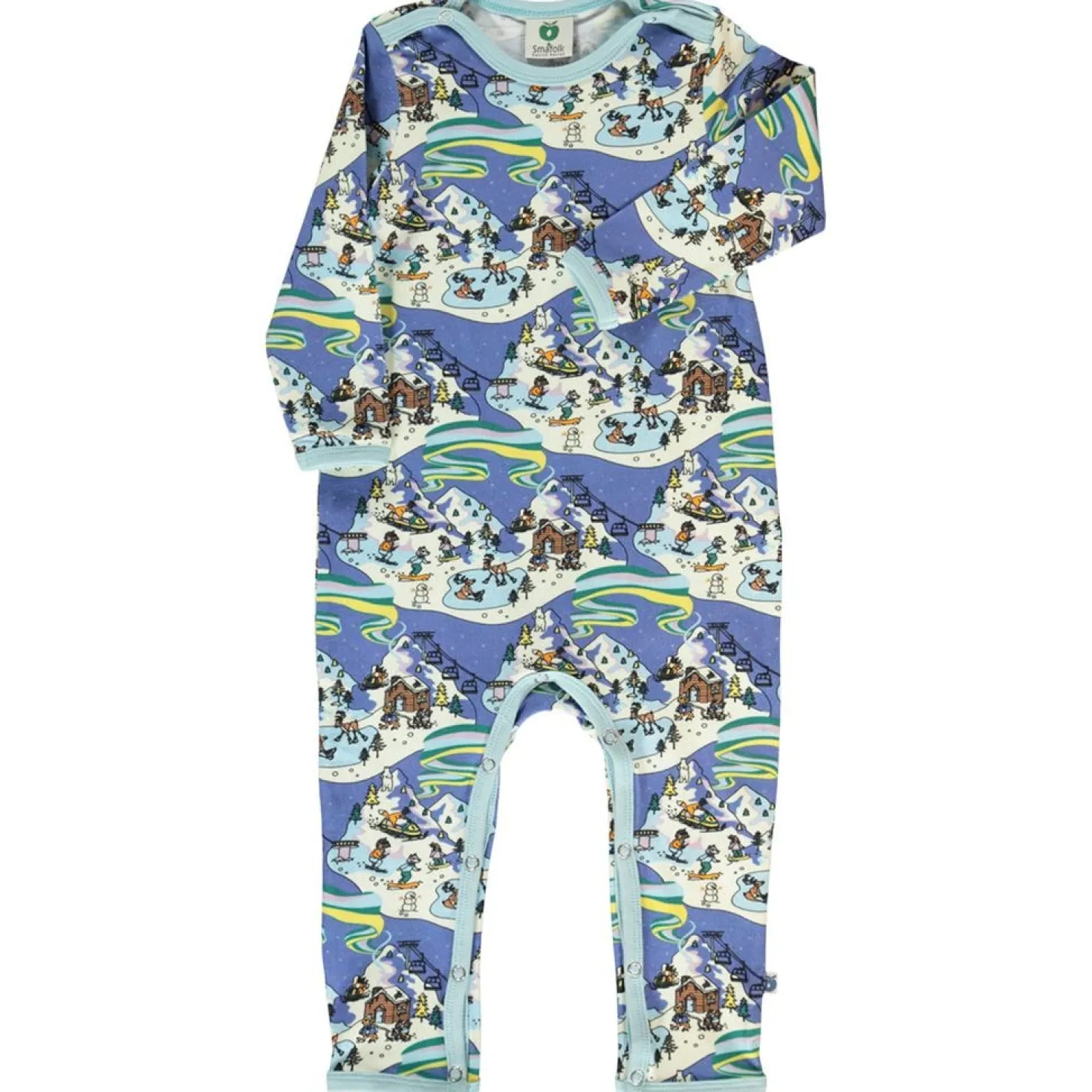 Långärmad Onesie i Federal Blue med vinterlandskap