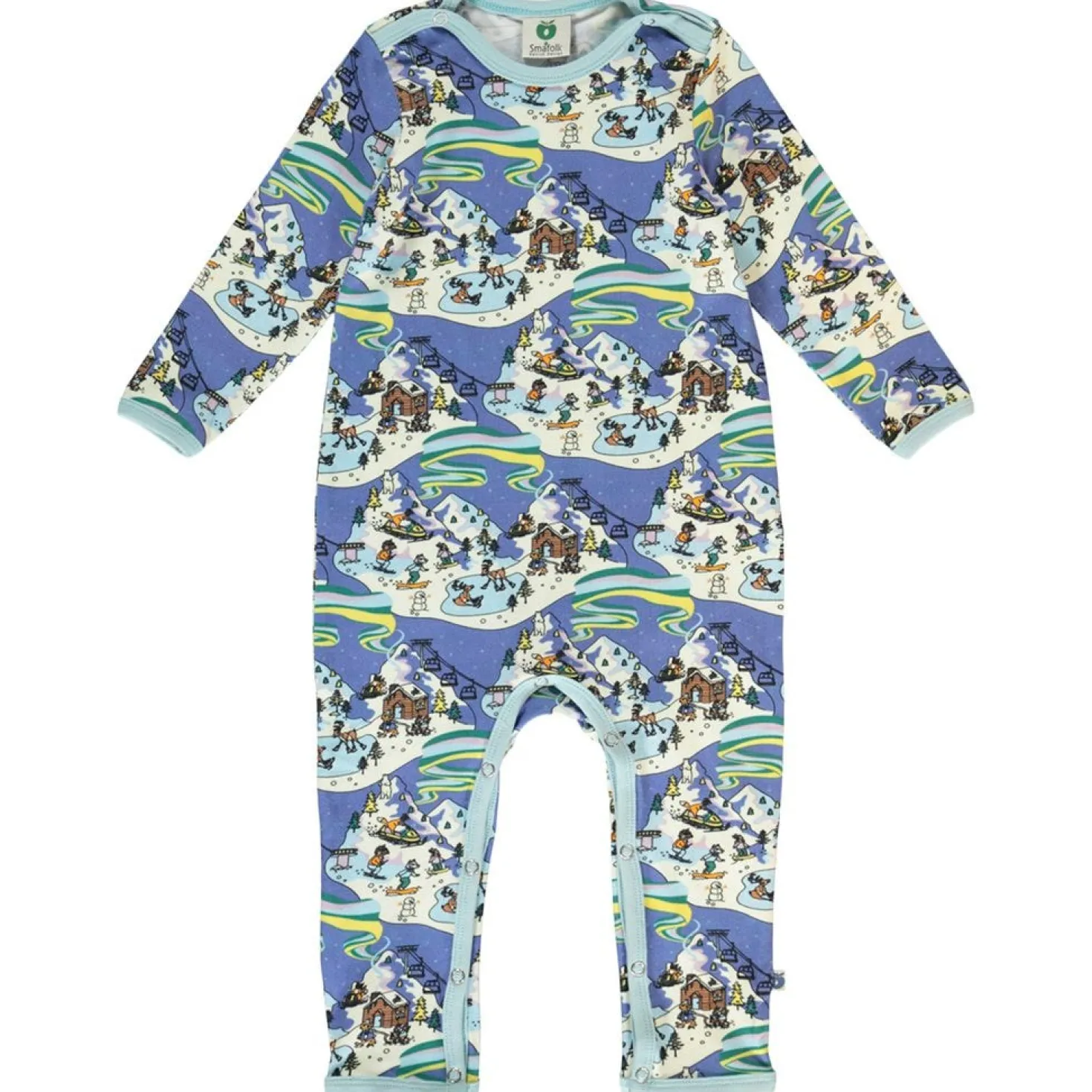Långärmad Onesie i Federal Blue med vinterlandskap
