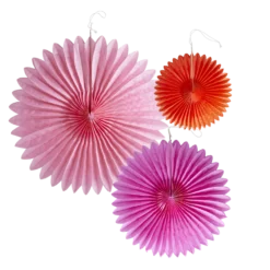 3-pack Pappersfläktar För Fest Pink and Red