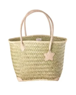 Raffia Bag with Nature Leather Handles - Large