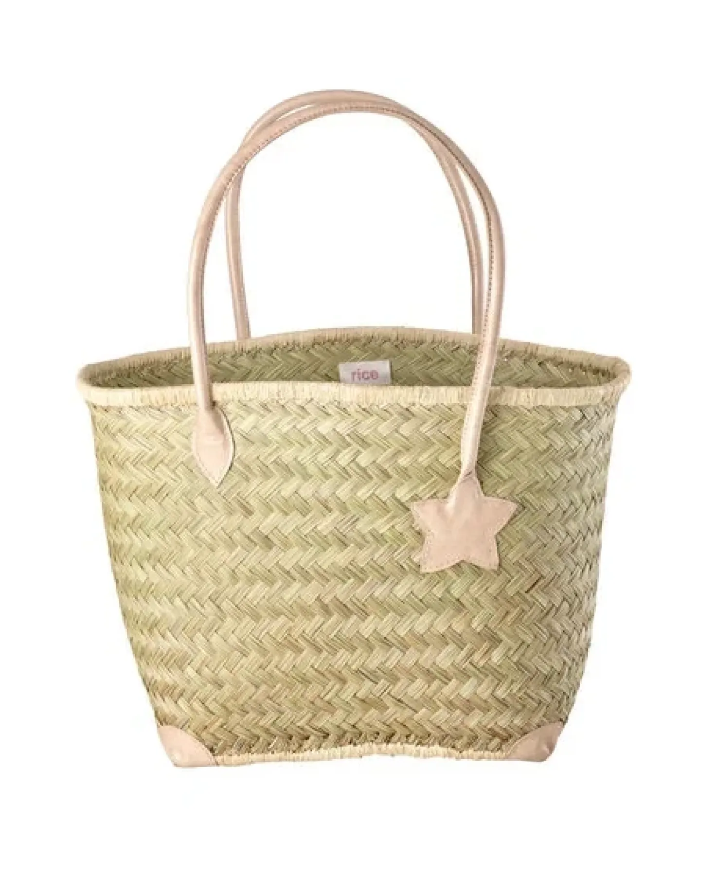 Raffia Bag with Nature Leather Handles - Large