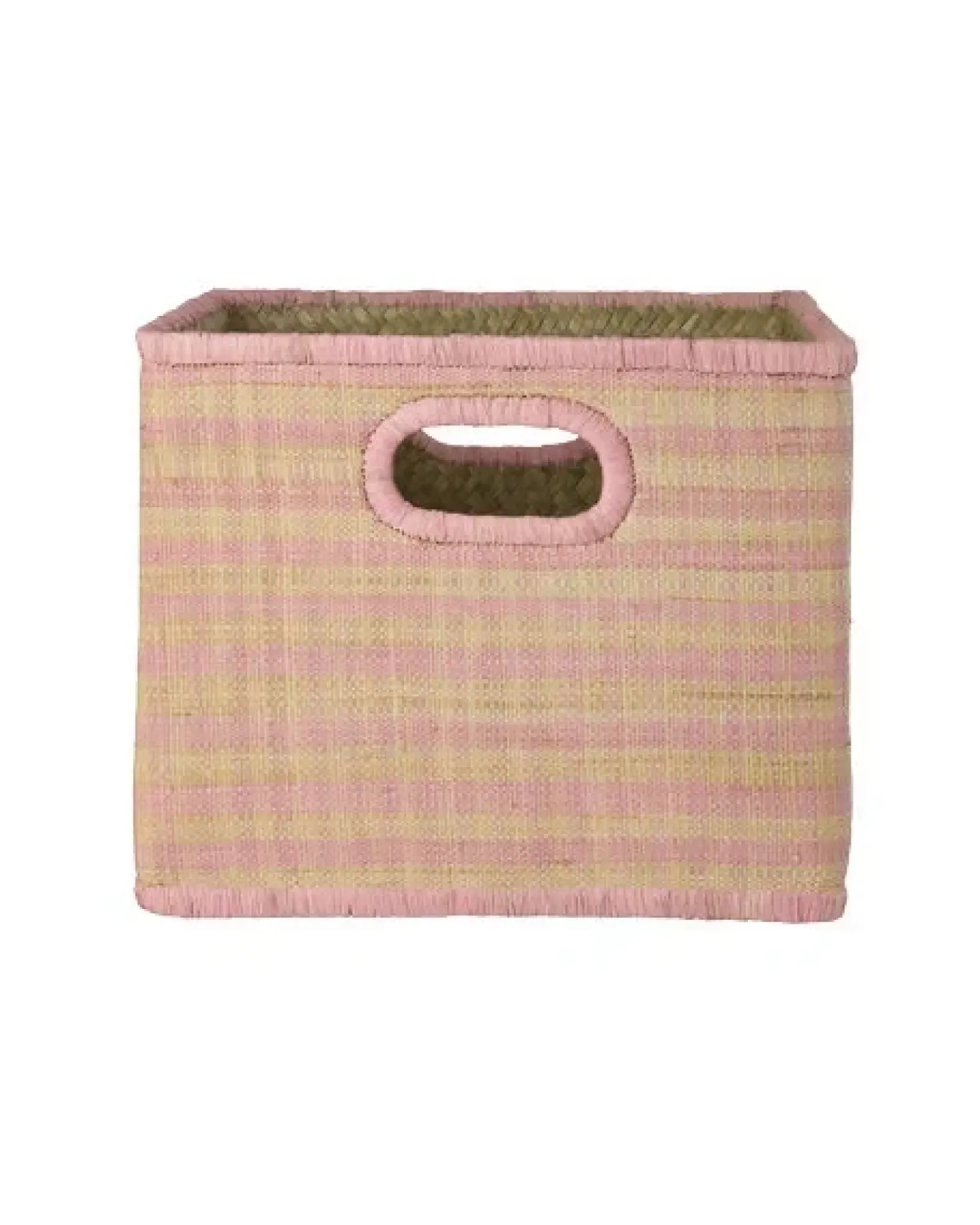 Raffia Square Basket in Pink Checks with Handle Opening - Large