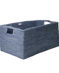 Rectangular Raffia Basket in Blue - Extra Large and Long