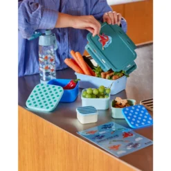 Set Of 4 Matlådor Av Plast Stripes And Dots Print