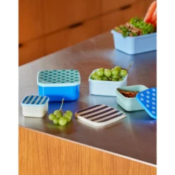 Set Of 4 Matlådor Av Plast Stripes And Dots Print
