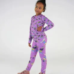 Skiing Children Leggings Dusty Lavender