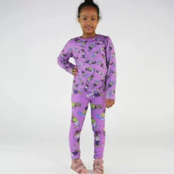 Skiing Children Leggings Dusty Lavender