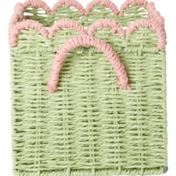 Small Paper Rope Hopfällbar Korg Med Kammusslankant Green With Soft Pink