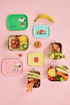 Stor Lunchlåda I Rostfritt Stål Med Löstagbar Avdelare Pink Snoopy Print